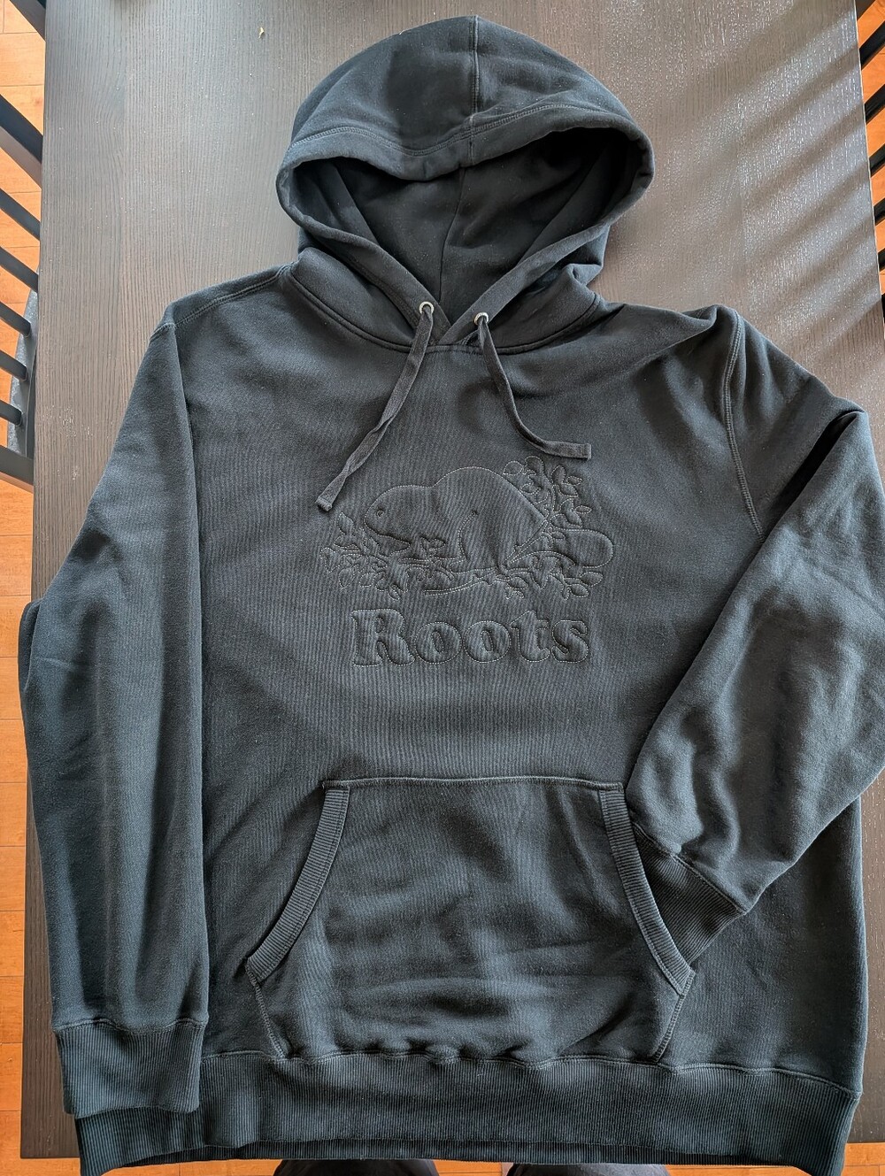 Roots Canada Organic Embroidered Beaver Logo Hoodie Black Mens 2XL